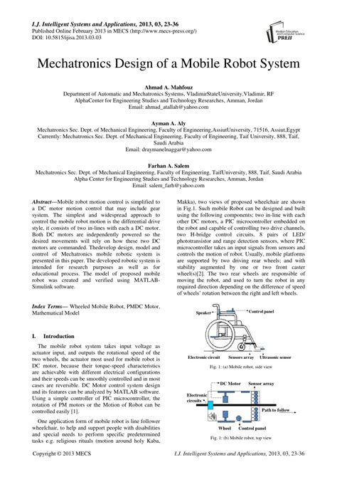 (PDF) Mechatronics Design of a Mobile Robot System