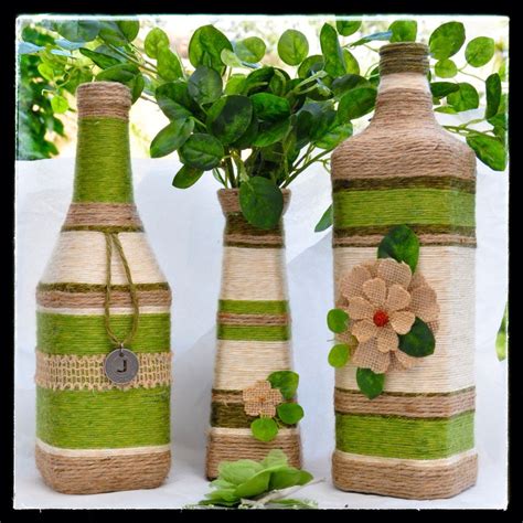 Green and Beige Set | Wine bottle crafts, Bottle crafts, Glass bottle crafts