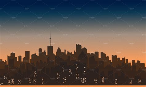 Sunset city silhouette background | Work Illustrations ~ Creative Market