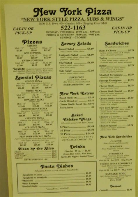 New York Pizza Menu, Menu for New York Pizza, Gautier, Gulfport - Urbanspoon/Zomato