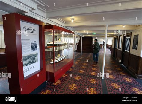 The interior of the SS Nomadic in Belfast, which has been restored to its former glory Stock ...