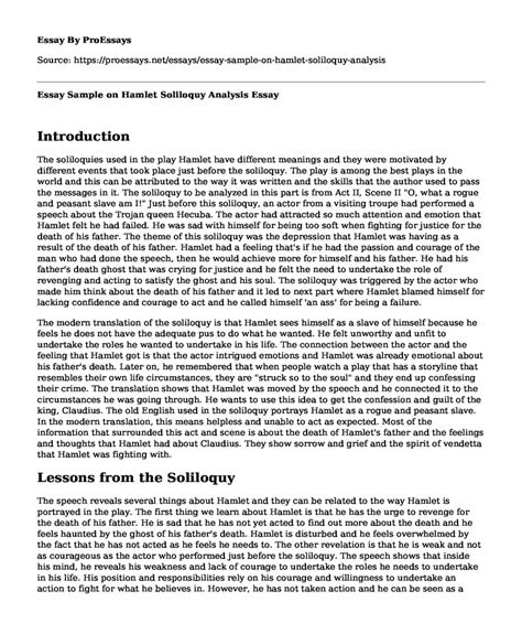 📚 Essay Sample on Hamlet Soliloquy Analysis - Free Essay, Term Paper ...