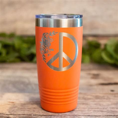 Floral Peace Sign – Engraved Stainless Steel Peace Sign Tumbler ...