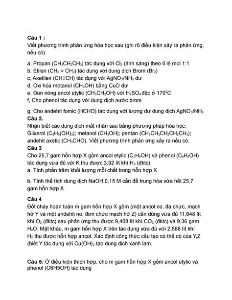 Hóa11 - Bài tập môn hóa lớp 11 - . Câu 1 : Viết phương trình phản ứng ...