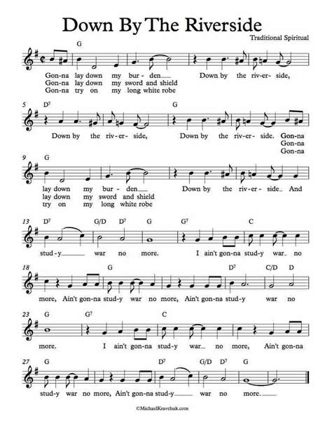 Free Lead Sheet - Down By The Riverside | Gospel song lyrics, Hymn ...