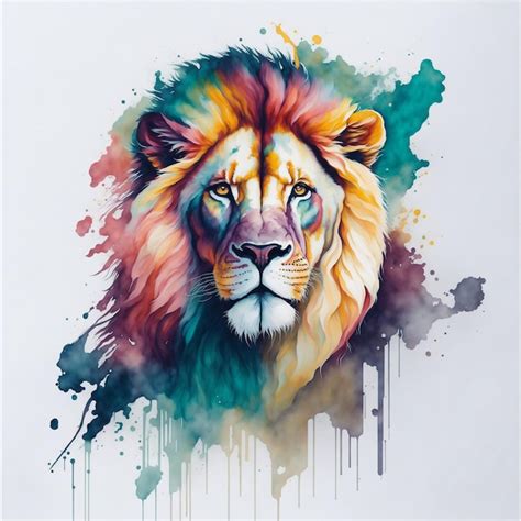 Premium Photo | A colorful painting of a lion with a black and yellow mane.