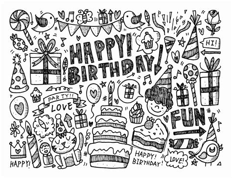 Doodle happy birthday - Doodle Art / Doodling Adult Coloring Pages