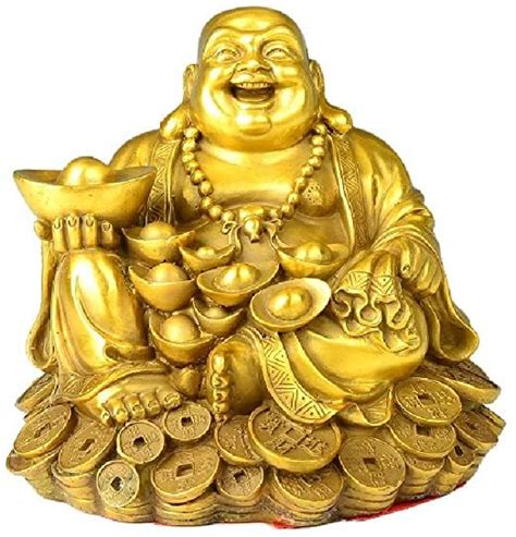 SMRTHMRT Feng Shui Decor Laughing Buddha Statue Maitreya Figurine Carrying Money Bag Happy ...