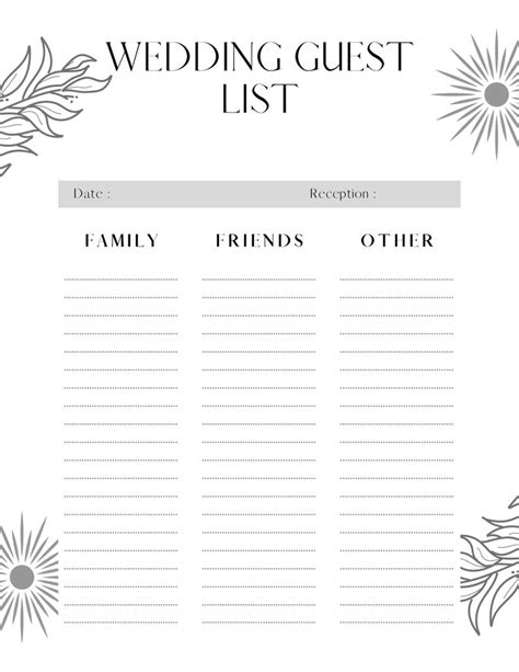 Wedding Guest Checklist Template Printable - Etsy Canada