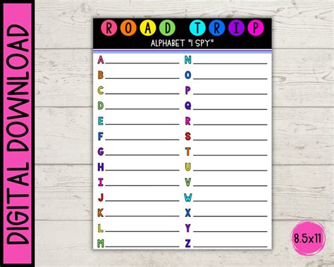 Alphabet I Spy Printable Game Road Trip Activity digital Download - Etsy