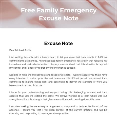 Family Emergency Excuse Note Template - Edit Online & Download Example ...