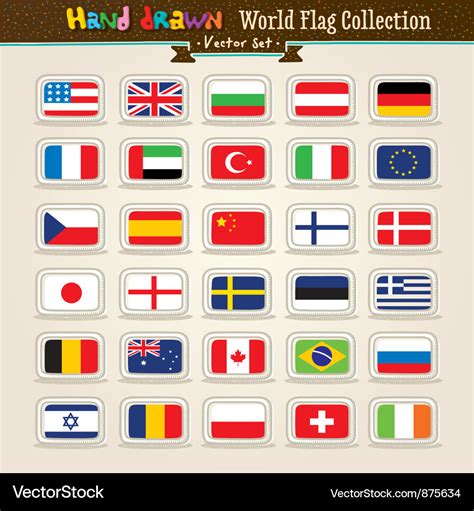 Hand draw world flags icon set Royalty Free Vector Image