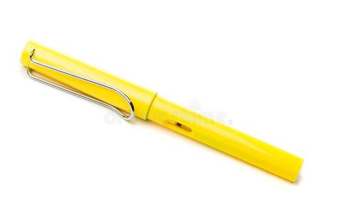 Yellow Modern Fountain Pen Isolated on White, Close Up Stock Image ...