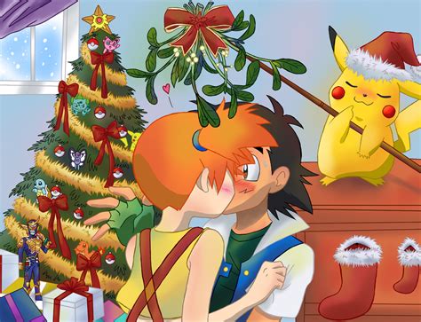 Comm: Under The Mistletoe by Cleopatrawolf on deviantART | Pokemon ash and misty, Ash and misty ...