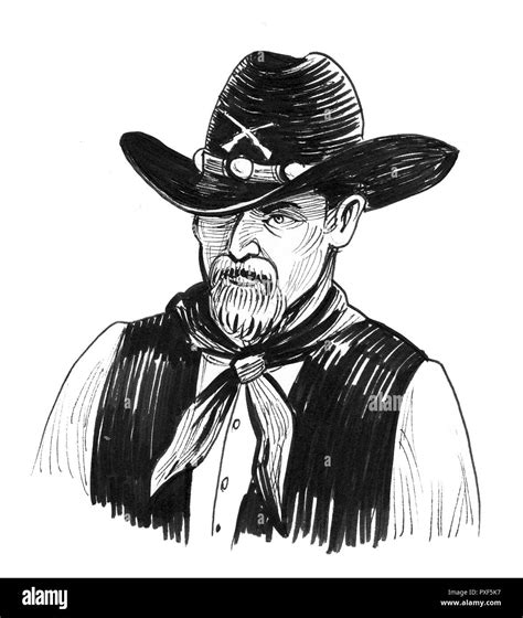 Cowboy character. Ink black and white drawing Stock Photo - Alamy