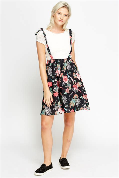 Floral Skirt Dungaree Dress - Just $7