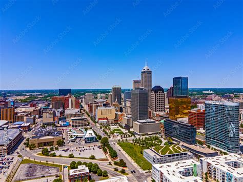 Indianapolis Downtown Skyline Aerial 16-bit HDR Stock Photo | Adobe Stock