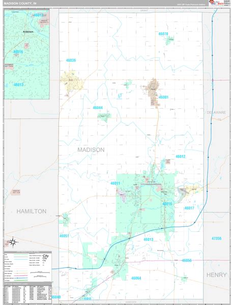 Madison County, IN Wall Map Premium Style by MarketMAPS - MapSales