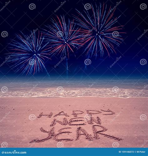 New Year Beach Background with Fireworks Stock Photo - Image of fireworks, party: 159146072