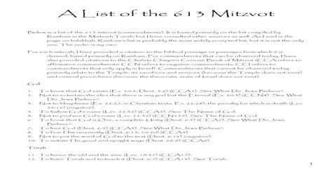 (PDF) A List of the 613 Mitzvot - jezreel.org · A List of the 613 ...