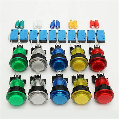 10 Pcs Switches LED Light Illuminated Full Colors Push Button With Micro Switch Arcade DIY kits ...