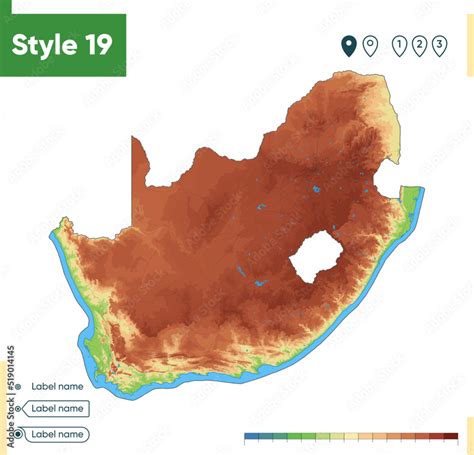 South Africa - high detailed physical map. Vector map. Dem map. Stock ...