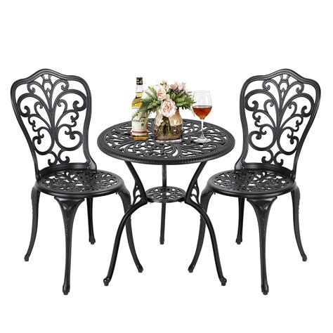 Nuu Garden 3 Piece Outdoor Bistro Table Set, All Weather Aluminum Table and Chairs with Umbrella ...