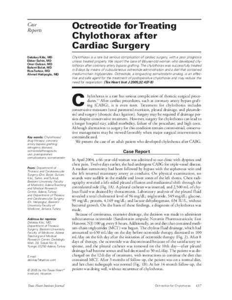 (PDF) Octreotide for treating chylothorax after cardiac surgery | Dalokay Kilic and Ekber Sahin ...