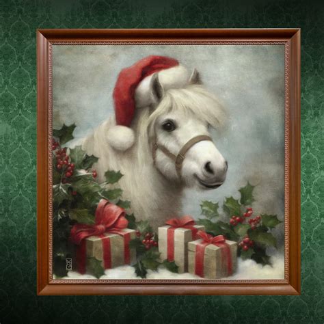 Christmas Pony Horse Art Print Country Farm Xmas Horse Painting Wall ...