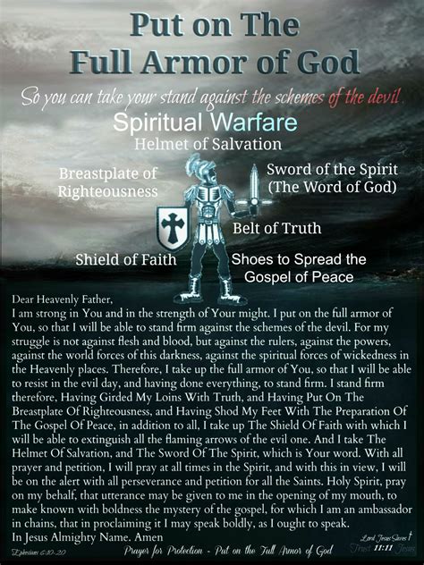 Put on The Full Armor of God | Spiritual warfare prayers, God prayer, Prayer for protection