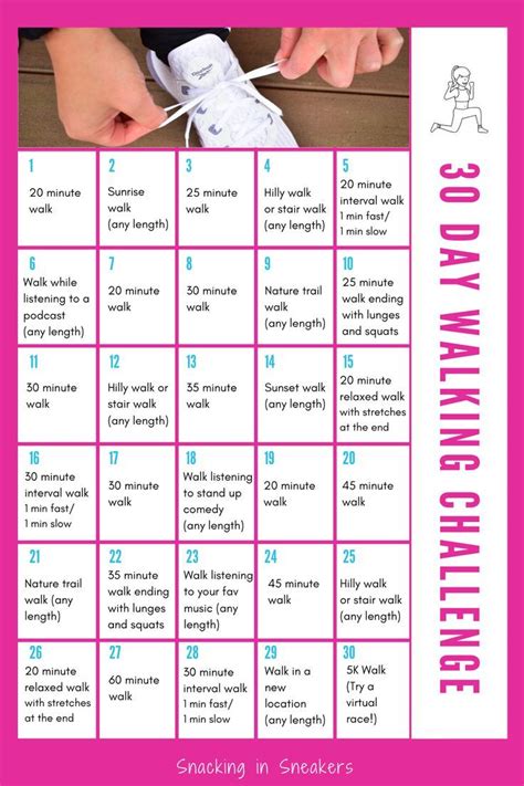 30 Day Walking Challenge (with Free Printable)! - Snacking in Sneakers | Walking challenge, 30 ...