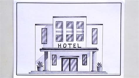 hotel drawing || how to draw a hotel easy || pencil arts || hotel ...