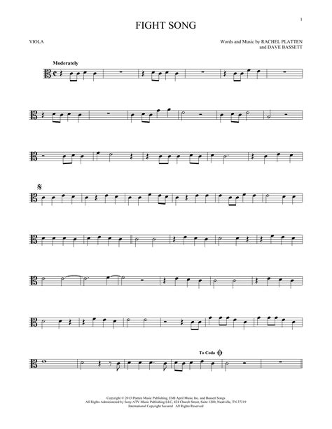 Fight Song by Rachel Platten Sheet Music for Viola Solo at Sheet Music ...