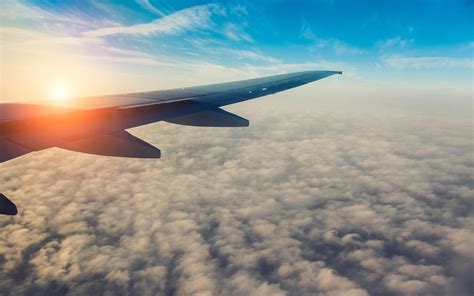 Passenger airplane, aircraft wing, sun, sky, clouds wallpaper ...