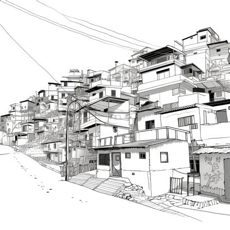 Premium AI Image | Simplistic Serenade Embracing Favela Line Art in Minimal Black and White Sketches