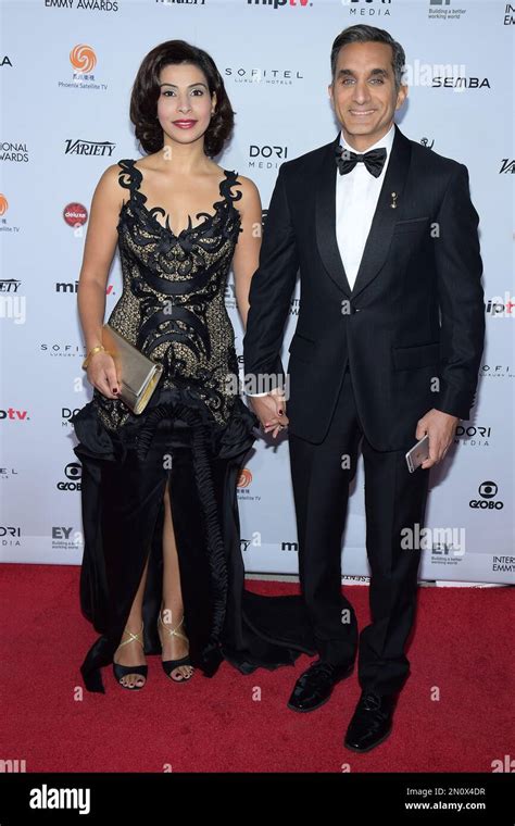 Bassem Youssef, right, and Hala Diab attend the 43rd International Emmy ...