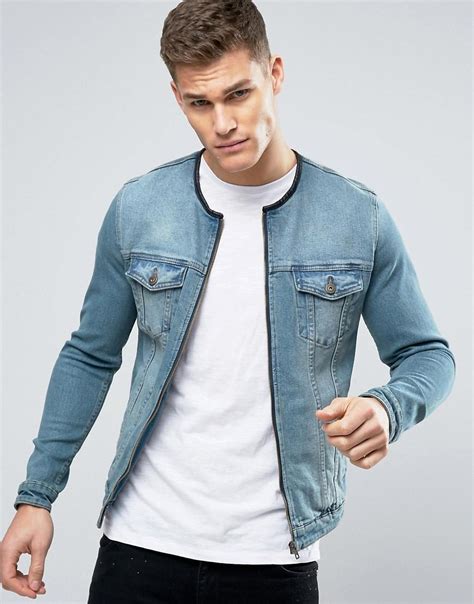 Blue Denim Jackets For Men / Wash Blue Men's Denim Jacket Slim With ...