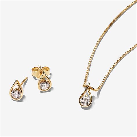 Pandora Infinite Lab-grown Diamond Necklace and Earrings Set 0.75 ct tw 14k Gold