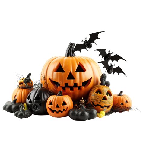 Halloween Pumpkin With Halloween Party Objects, Bats, Spiders And ...