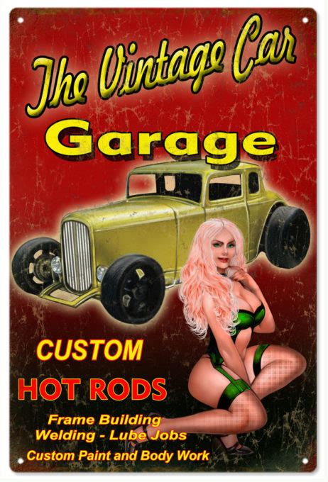 Reproduction Aged The Vintage Car Garage Pin Up Girl Garage Art Sign 12 ...