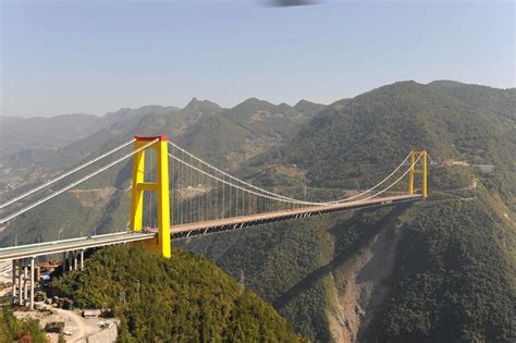 Sidu River Bridge, Hubei Province, China, is the 2nd highest bridge in the world, it hangs more ...