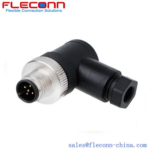 Right Angle M12 Connector, 5 Pin, Male, 90 Degree