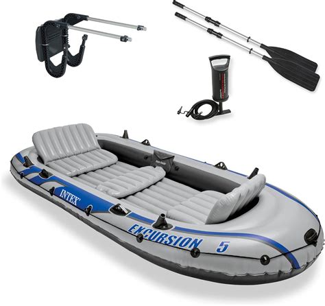 Intex Excursion 5 Person Inflatable Outdoor Fishing Raft Boat Set with ...