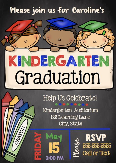 School Chalkboard Crayons Invitation Pre-K Graduation Invitation Kindergarten Graduation ...