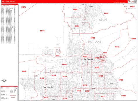 Salt Lake City Utah Zip Code Wall Map (Red Line Style) by MarketMAPS ...