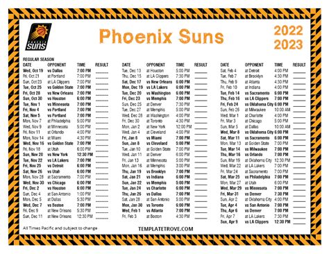 Printable 2022-2023 Phoenix Suns Schedule