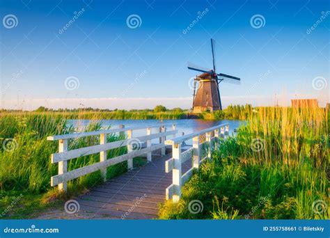 Kinderdijk National Park in the Netherlands. Windmills at the Day Time ...