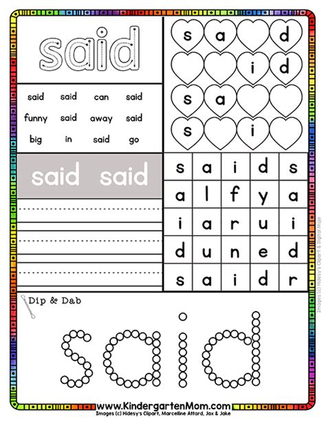 Each of these free sight word activity sheets will help guide your children to sight word ...