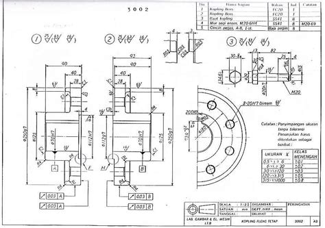 Gambar Menggambar Teknik Mesin Cad Gambar Kopling Flens Tetap 3002 di Rebanas - Rebanas