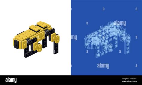 Concept with robot dog in isometric style for print and design. Vector ...